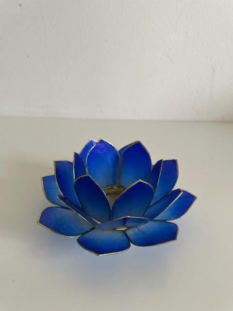 blauwe kandelaar waxinelichthouder lotus 12 cm Kinta, Overige materialen, -, Blauw, -
