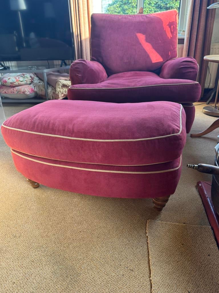 Duresta fauteuils met voetenbankjes, Huis en Inrichting, Ophalen, Gebruikt, Stof, 75 tot 100 cm