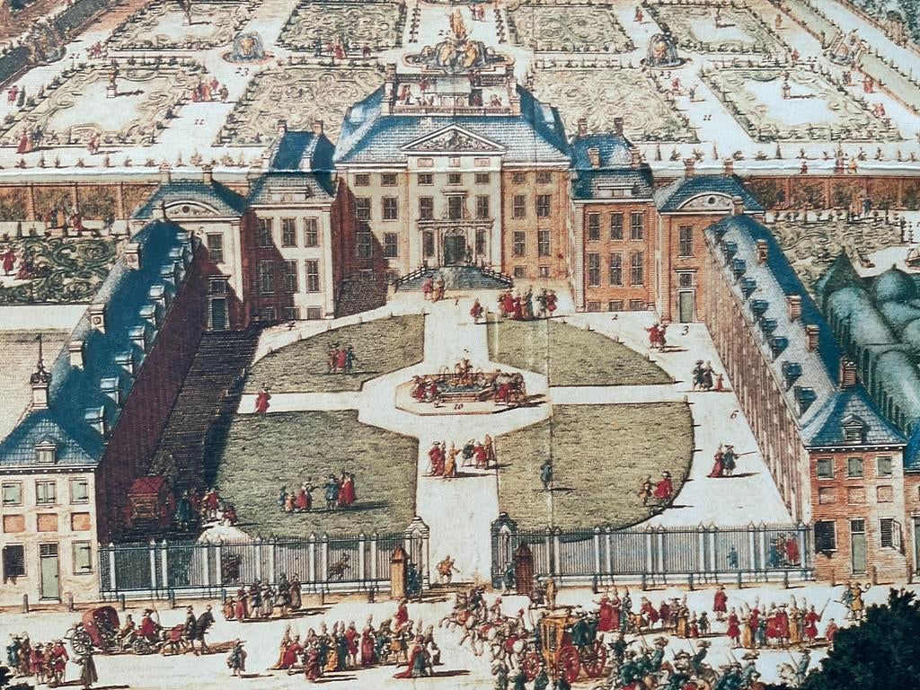 Afdruk Koninklijke Lusthof Het Loo, kopergravure 1700, Voor 1800, Overige typen, Ophalen of Verzenden, Zo goed als nieuw