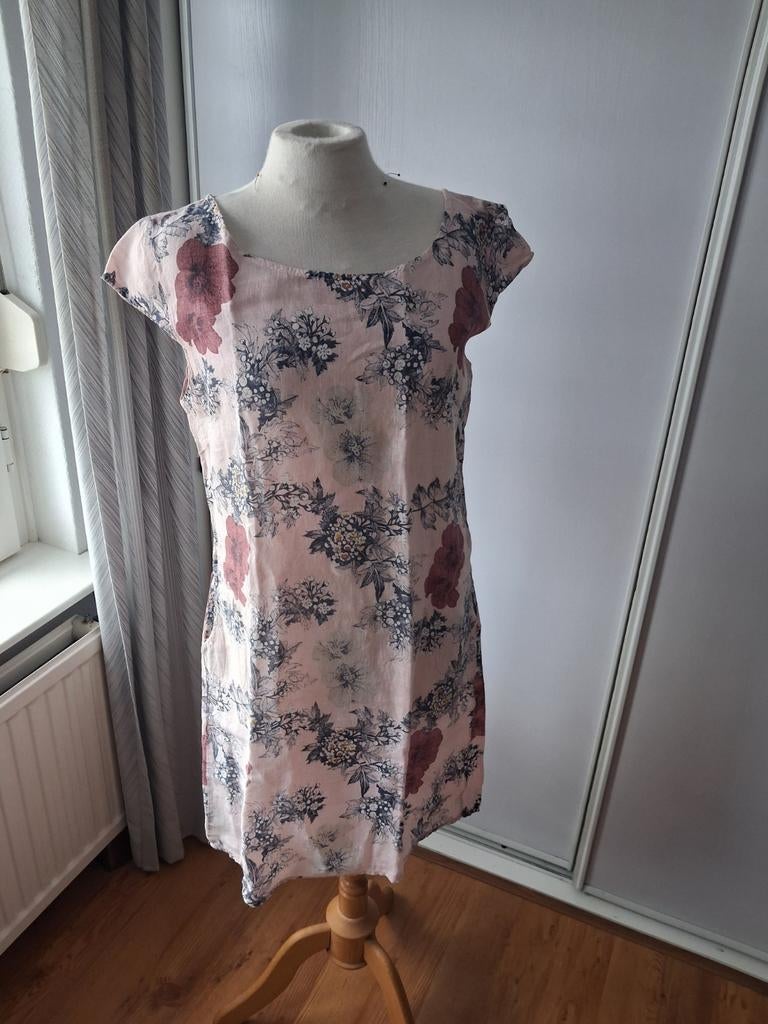 100 % LINNEN ZOMERJURK MAAT L, Kleding | Dames, Jurken, Maat 38/40 (M), Paars, Ophalen of Verzenden, Zo goed als nieuw