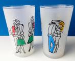 Vintage 'Dans' glazen/illustraties cartoonist CABU, Glas of Glazen, Gebruikt, Ophalen of Verzenden, Glas