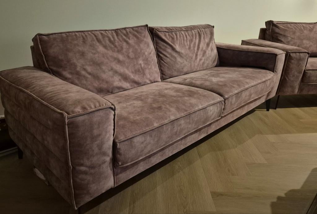 Prachtige 3 zits + loveseat(kleur:oud roze)+3 jaar garantie, Huis en Inrichting, Ophalen, 75 tot 100 cm, Zo goed als nieuw, Rechte bank