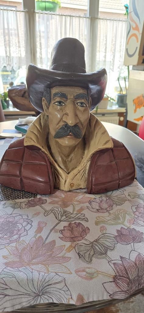 Zwaar massief houten cowboy beeld, Ophalen