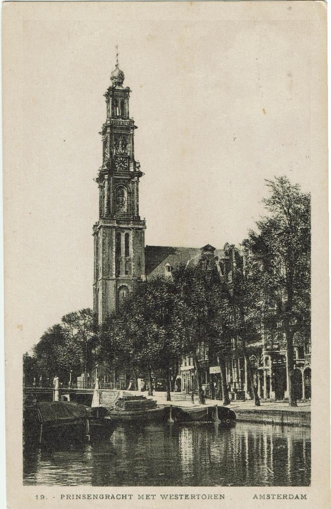 Amsterdam – Prinsengracht met Westertoren, Ophalen of Verzenden, 1920 tot 1940, Gelopen, Noord-Holland