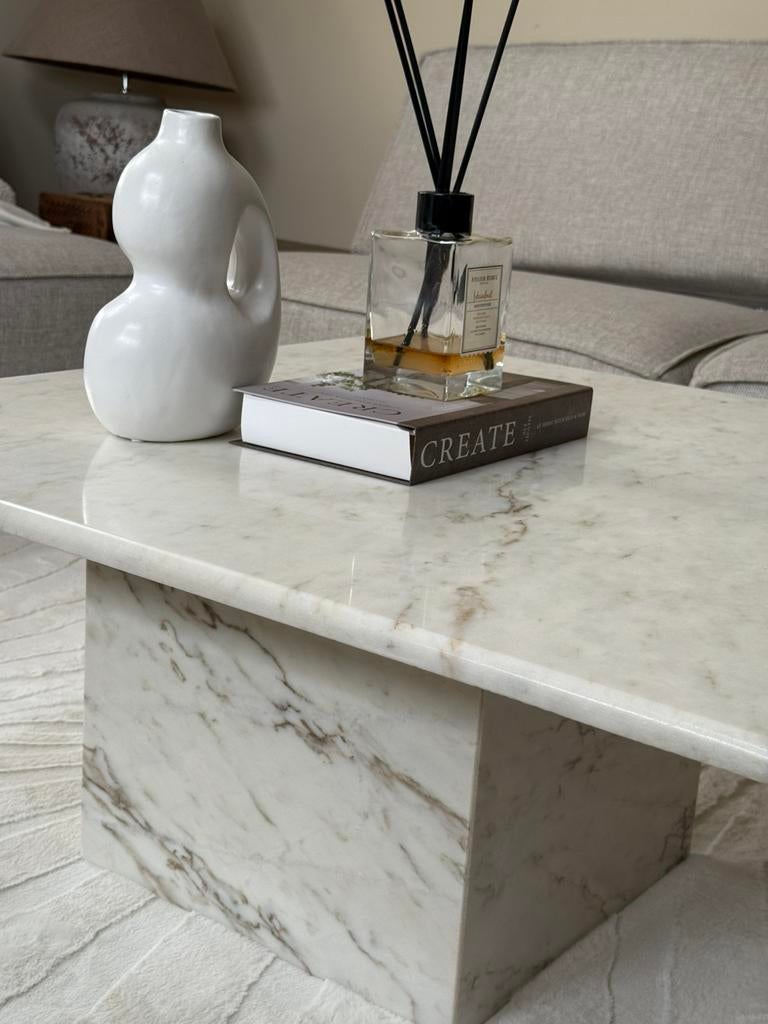 Carrara-marmer vintage salontafel, Ophalen, Rechthoekig, 50 tot 100 cm, Minder dan 50 cm