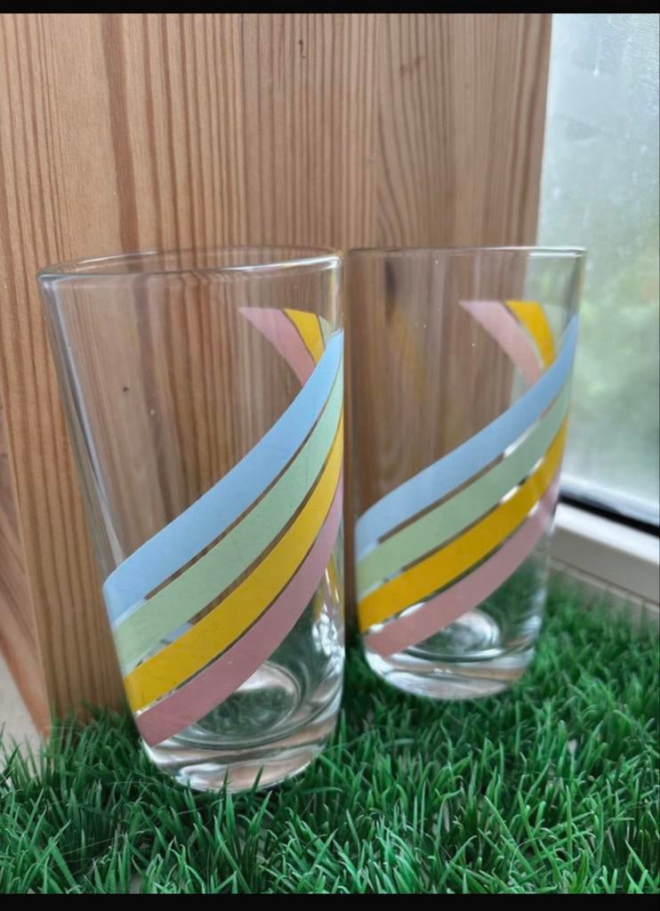 Vintage 70s Nutella 2 set water glazen Geometrische, Ophalen of Verzenden