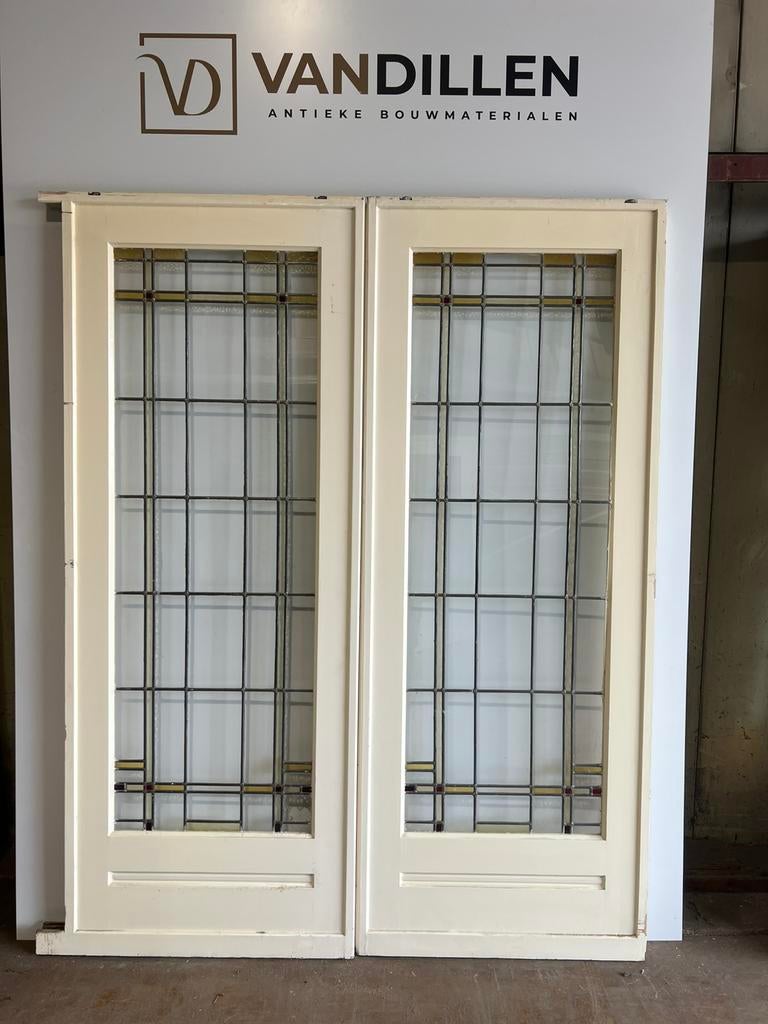 Oude ensuite / schuifdeuren glas in lood mooie set
