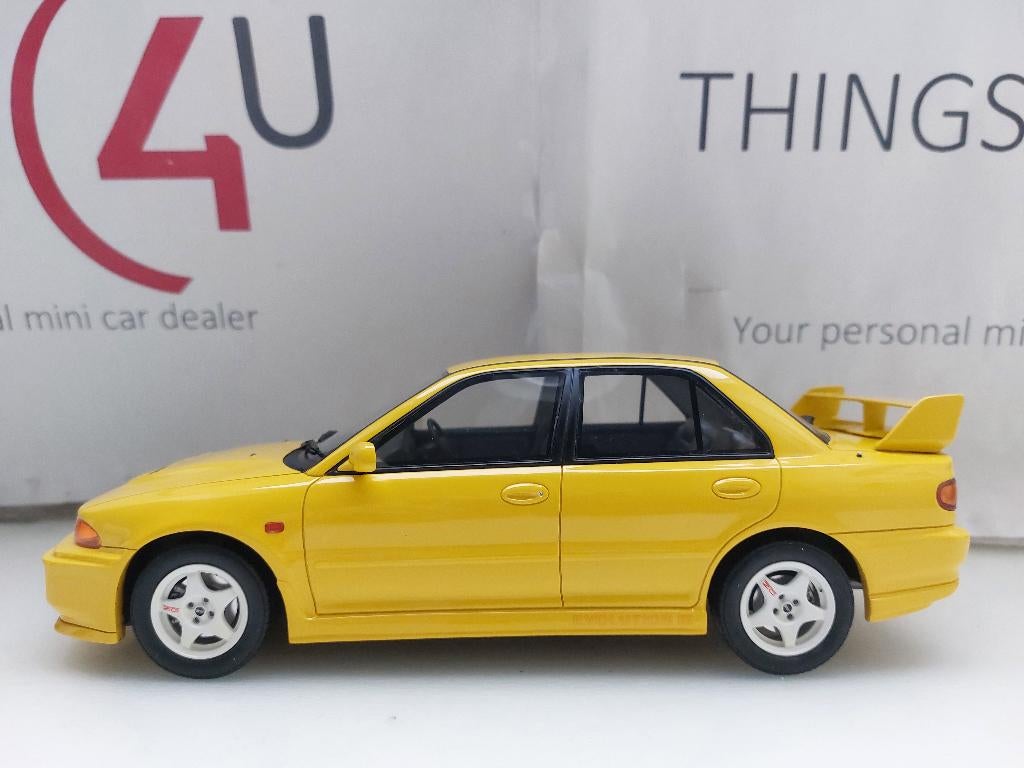 OttoMobile 1:18 Mitsubishi Lancer Evo III geel, Hobby en Vrije tijd, Modelauto's | 1:18, Ophalen of Verzenden, Zo goed als nieuw