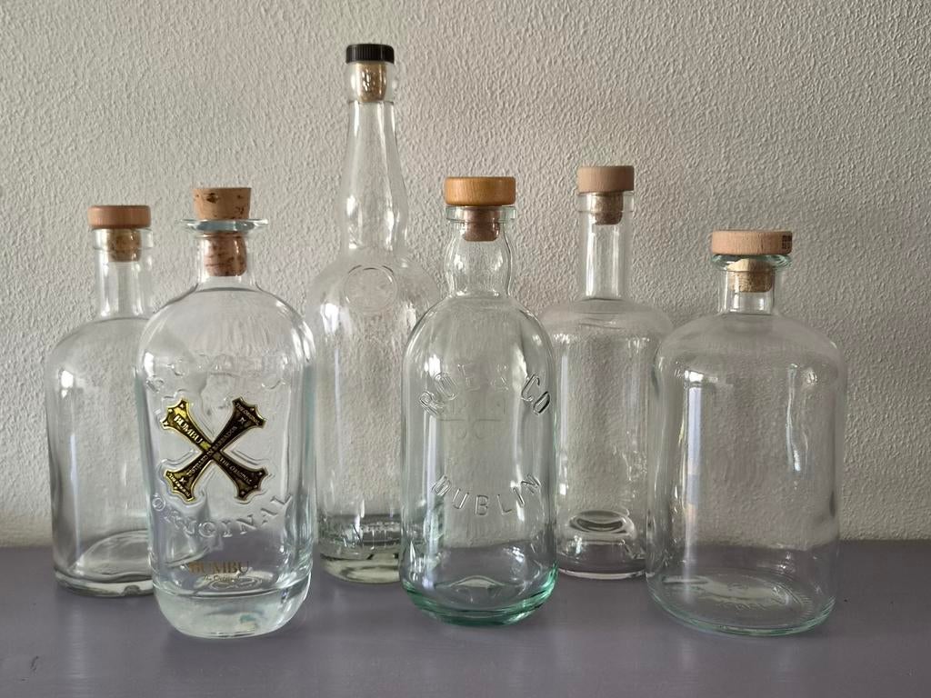 6 Lege flessen voor water, eigen drank of decoratie., Verzamelen, Ophalen of Verzenden