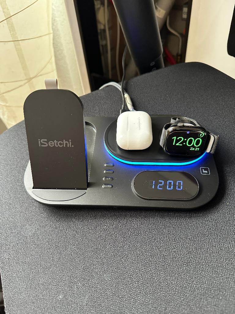 iSetchi Draadloze Qi Oplader 15 Watt Snellader (4-in-1), Ophalen of Verzenden, Zo goed als nieuw, Apple iPhone