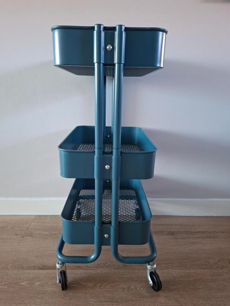 Grijsblauwe rolkarretje - 78 cm hoog, 35 cm breed, Ophalen of Verzenden, Gebruikt