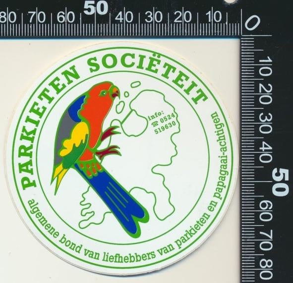 Sticker: Parkieten Societeit (2), Ophalen of Verzenden, Zo goed als nieuw, Dier en Natuur