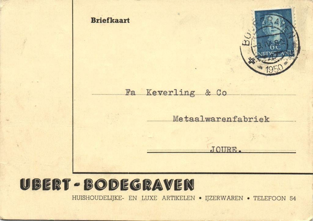 Ubert - Bodegraven - 04.1950 - briefkaart, Ophalen of Verzenden, Briefkaart