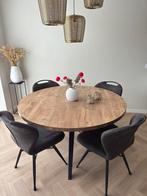 Eethoek ronde tafel 140cm met 4 stoelen, Ophalen, Zo goed als nieuw, 4 tot 6 stoelen