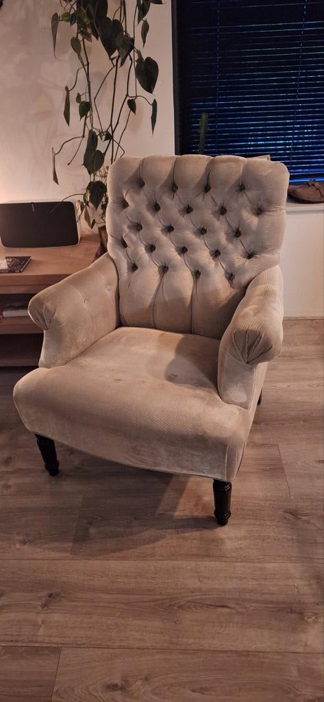 Comfortabele Diez fauteuil - Beige ribstof, Ophalen, Klassiek, Comfortabel, 75 tot 100 cm, Zo goed als nieuw