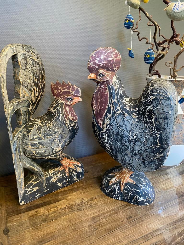 Paasdecoratie grote houten haan en kip - set van 2, Antiek en Kunst, Ophalen of Verzenden