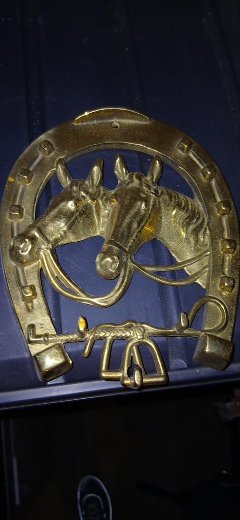 Messing paardenhoofden hoefijzer en paard met kar, Antiek en Kunst, Ophalen of Verzenden