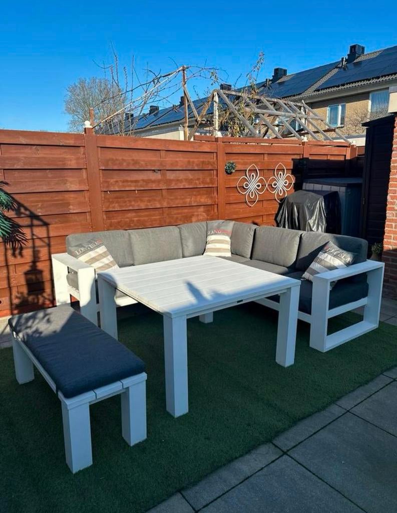 Prachtige XL Aluminium Dining Loungeset Tuinset, Ophalen, Zo goed als nieuw, Wicker, Bank