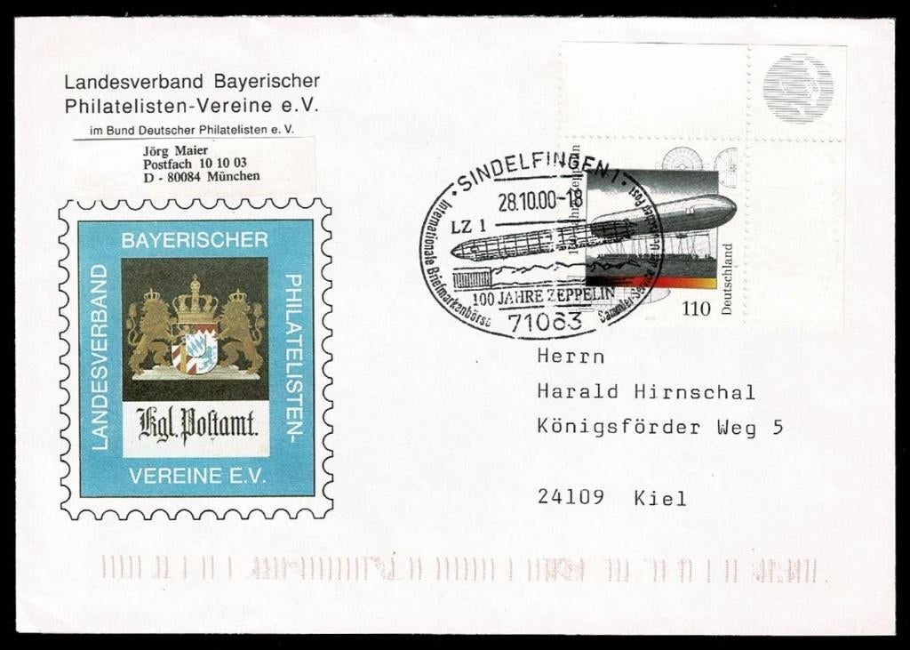 Zeppelin : postzegel en mooi stempel op brief - 100 jaar Zep, Verzenden, Gebruikt, Kaart, Foto of Prent