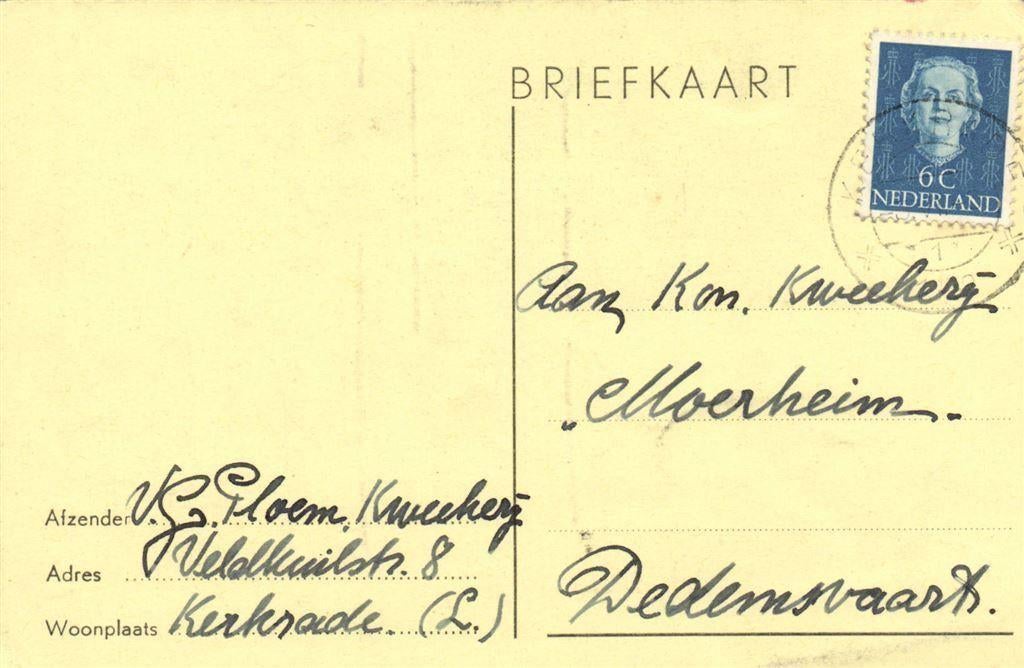 V.G. Ploem Kweekerij, Kerkrade [L.] - 06.1952 - briefkaart, Ophalen of Verzenden, Briefkaart