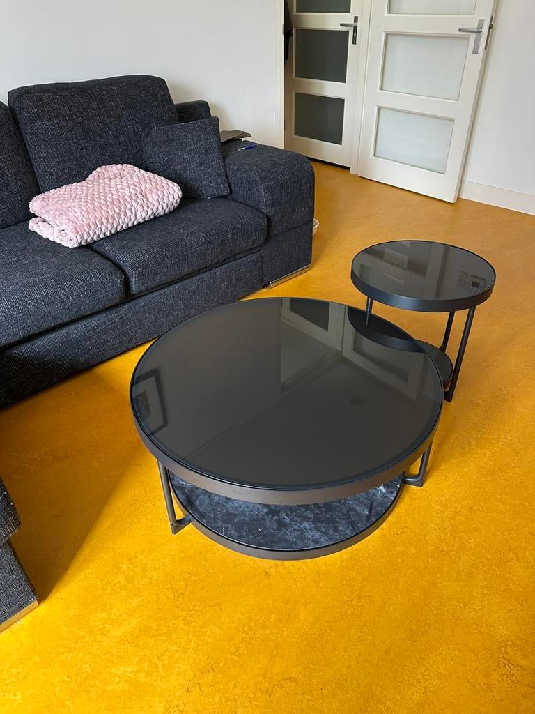 IKEA FRÖTORP salontafel/ bijzettafel marmer glas, Huis en Inrichting, Tafels | Salontafels, Ophalen, 50 tot 100 cm, Rond, Minder dan 50 cm
