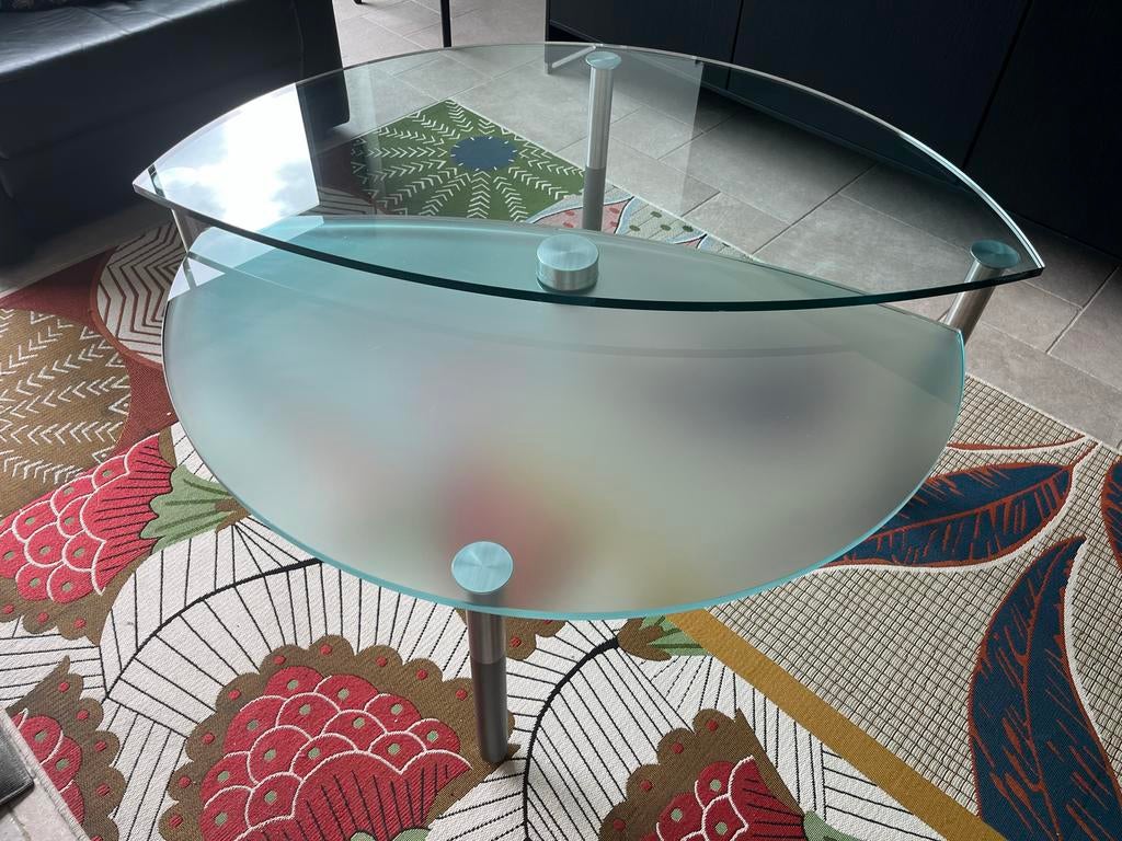 Glazen Salontafel met Dubbele Glasplaat - Modern Design, Huis en Inrichting, Tafels | Salontafels, Ophalen, 100 tot 150 cm, Minder dan 50 cm