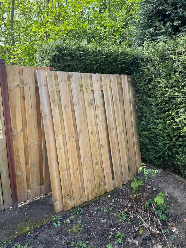 Houten schuttingdelen - in goede staat, Tuin en Terras, Schuttingen, Ophalen, 1 tot 2 meter, Minder dan 3 meter, Zo goed als nieuw
