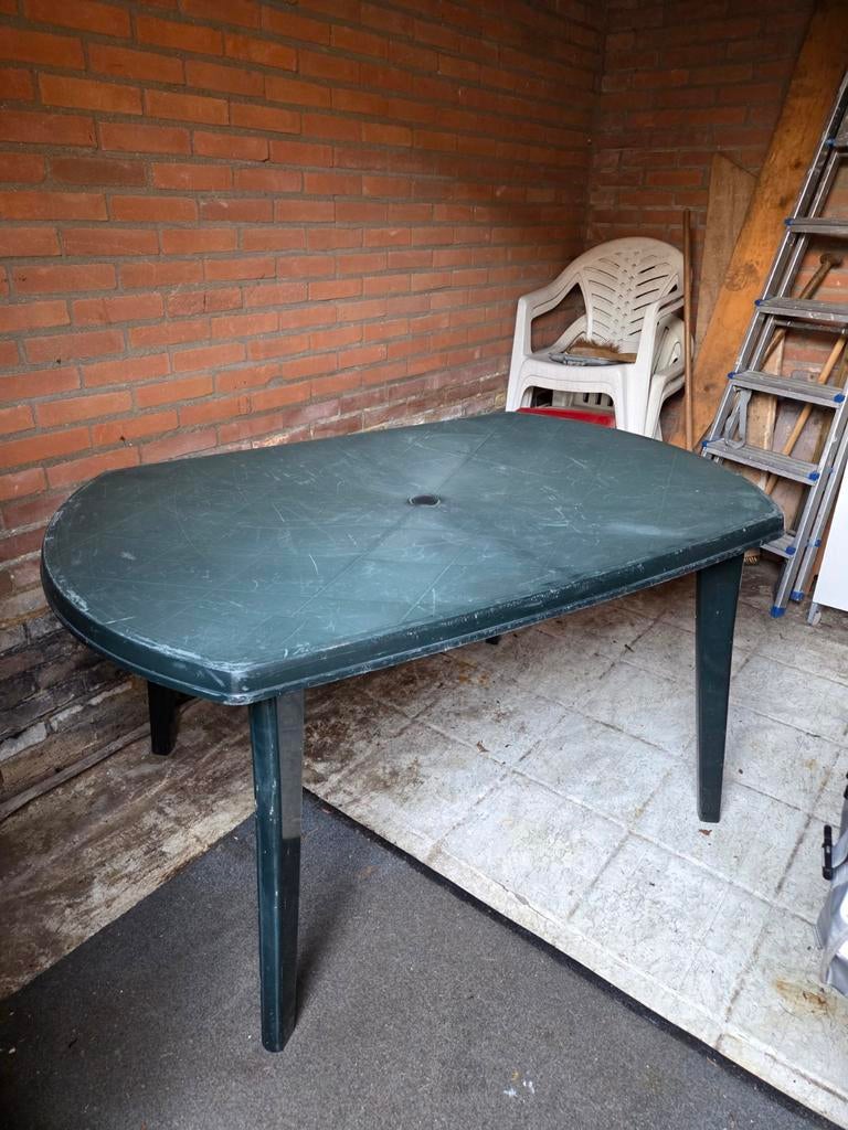 2 tuinstoelen met kussens en tuintafel te koop, Tuin en Terras, Tuintafels, Ophalen, Gebruikt, Rechthoekig