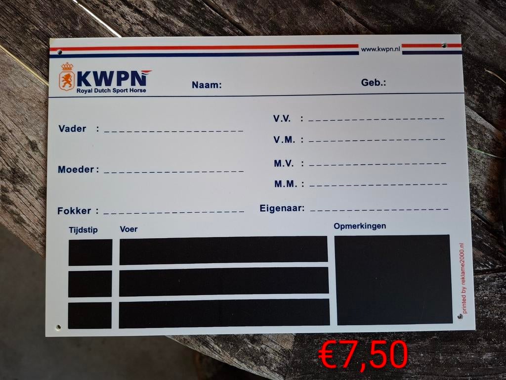 Kwpn stalbordje, Ophalen of Verzenden, Nieuw