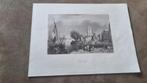Antieke Gravure 'Dordrecht' - Stadsgezicht met schepen, 1800 - 1899, Met tekst, Stadsgezicht, Ophalen of Verzenden