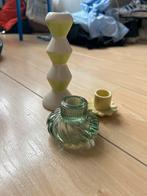 Set van 3 Kandelaars: Groen, Geel en Glas, Overige materialen, Gebruikt, Ophalen of Verzenden, Groen