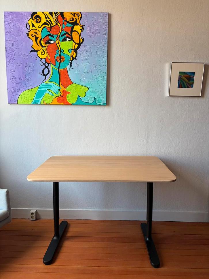 Eikenhout Bureau 120x80, Huis en Inrichting, Bureaus, Zo goed als nieuw, Bureau, In hoogte verstelbaar, Ophalen