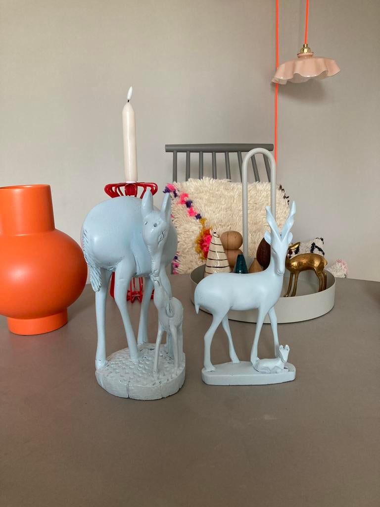 Kitsch Houten Hertenbeelden - IJskleurig Lichtblauw, Ophalen of Verzenden, Gebruikt