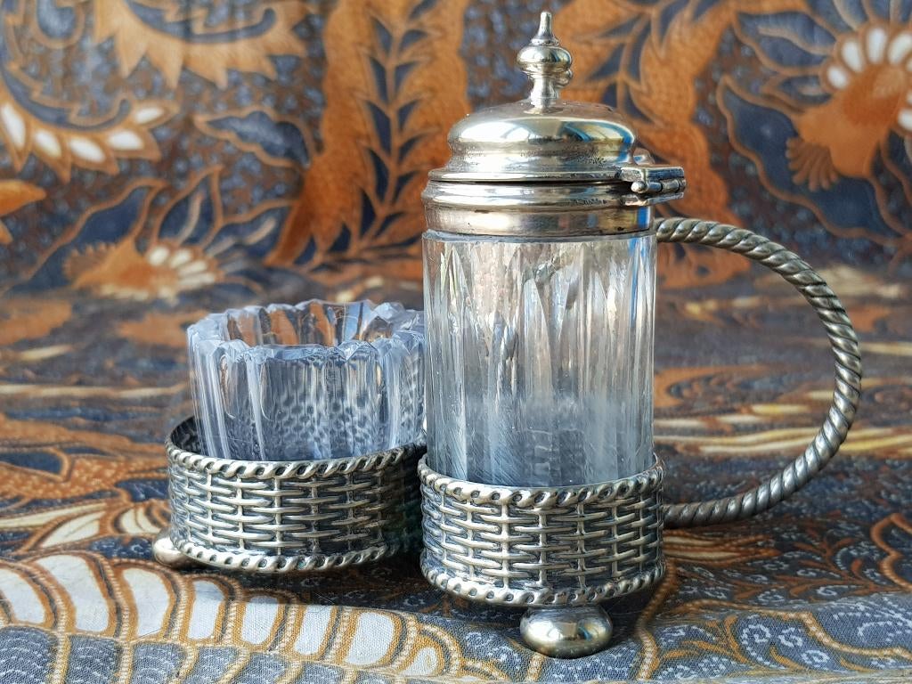 Mooi antiek Engels peper, zout en mosterd in houder uit 1900, Ophalen of Verzenden