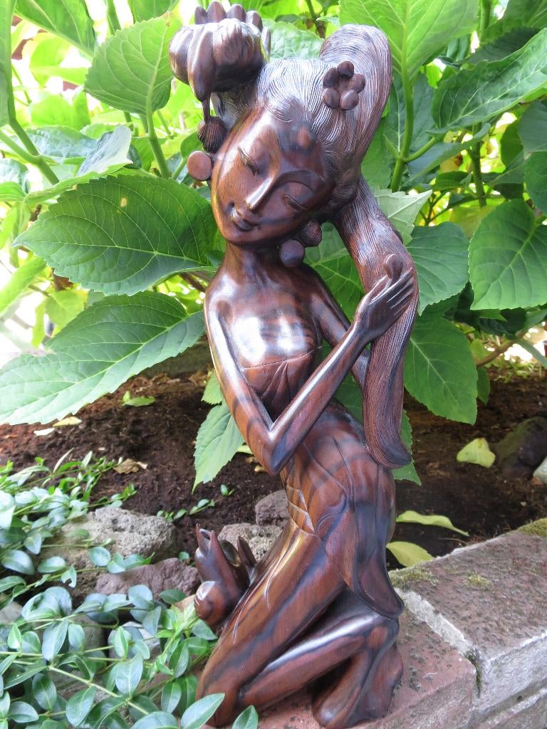 waardevol prachtig vrouw beeld uit coromandel hout gesneden, Ophalen of Verzenden