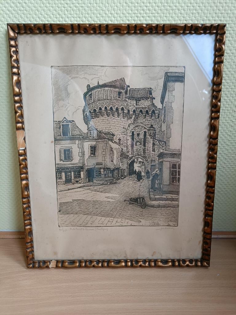 Ets Severin, Juliaan (1888-1975) - Vannes Bretagnee, Ets, Stadsgezicht, Ophalen of Verzenden, Gesigneerd