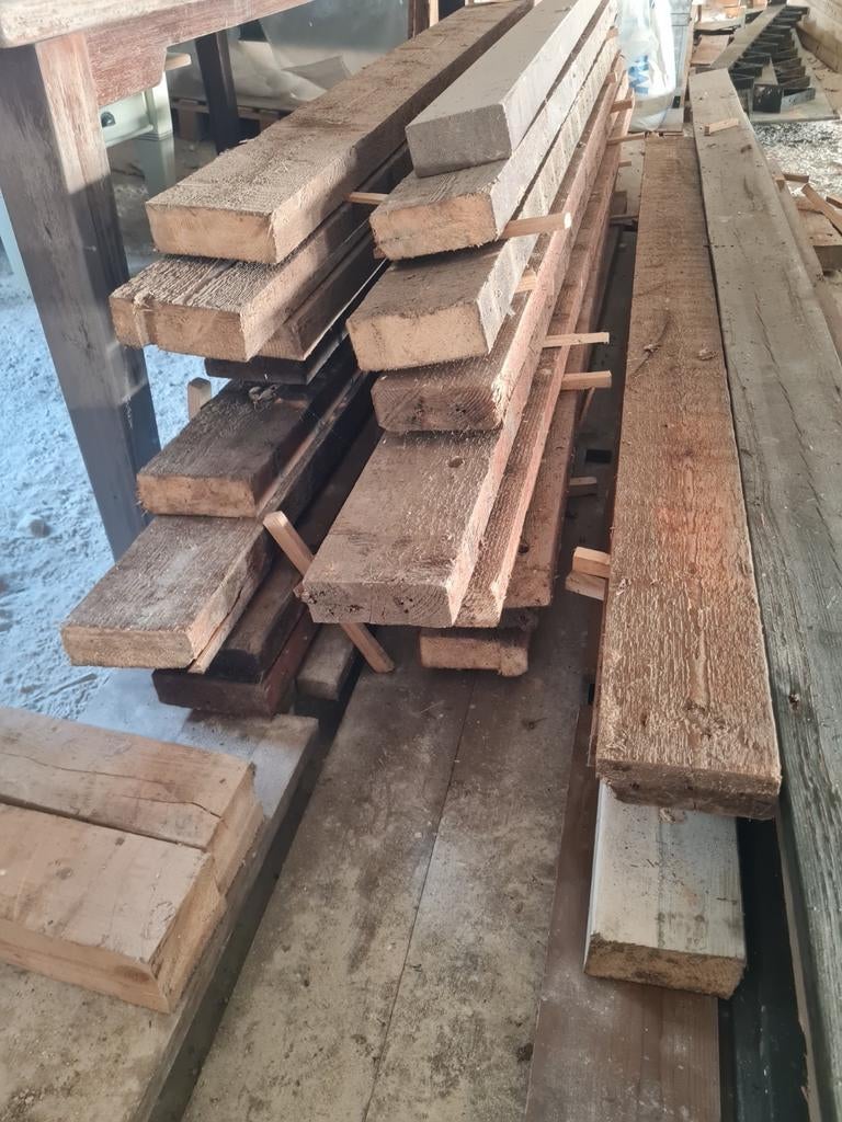 Diverse gebruikte balken, Doe-het-zelf en Verbouw, Hout en Planken, Ophalen, Gebruikt, Balk, 50 mm of meer