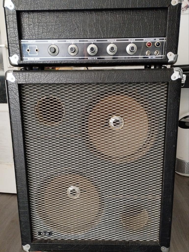 Vintage Solton Bas Versterker met 2x12" Speakerkast, Ophalen, Gebruikt, Basgitaar, 100 watt of meer
