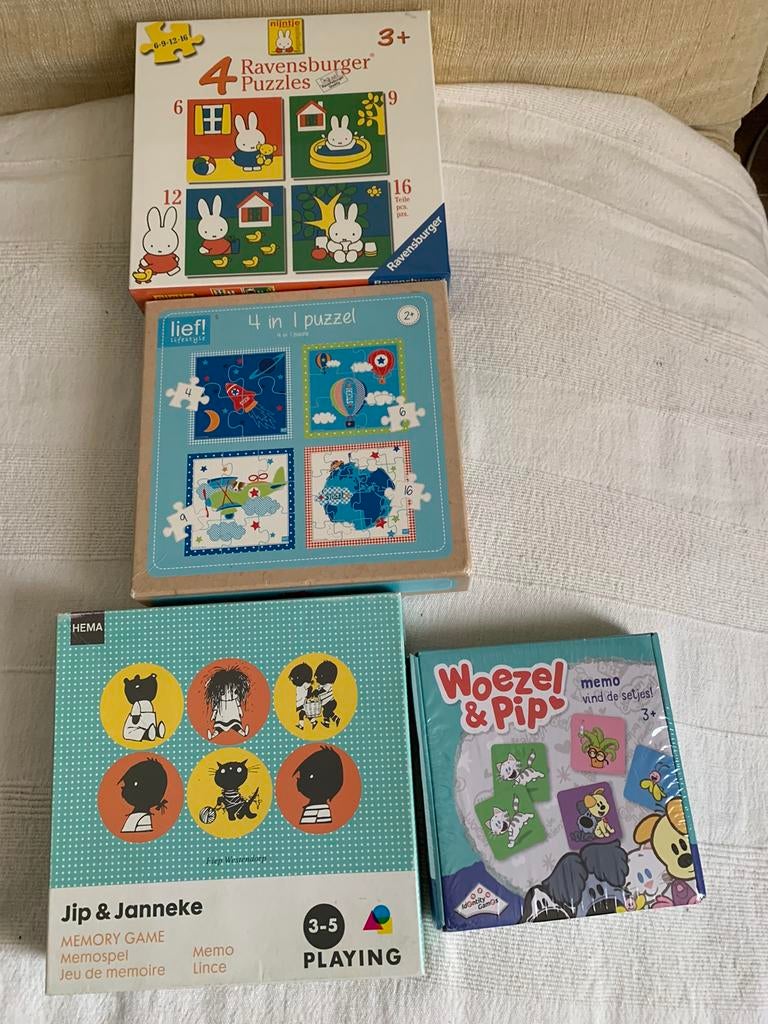 Nijntje,Woezel en Pip,memory en puzzels, prijs in adv., Ophalen of Verzenden, 10 tot 50 stukjes, Zo goed als nieuw, 2 tot 4 jaar