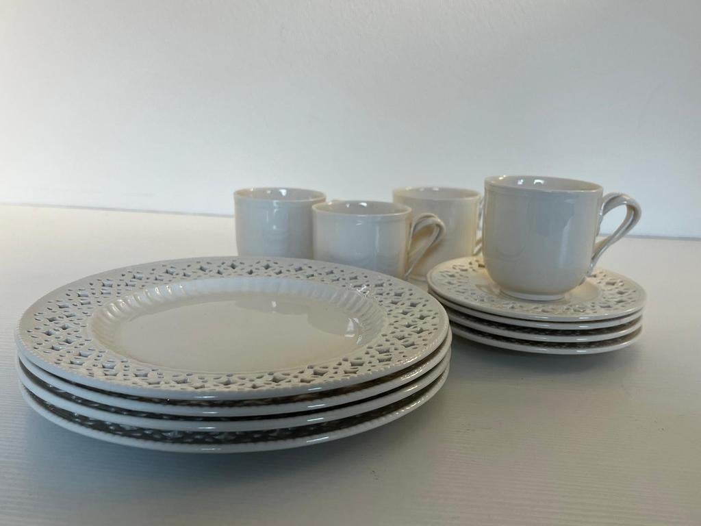 Vintage Leeds Creamware, kop en schotels en ontbijtborden, Ophalen