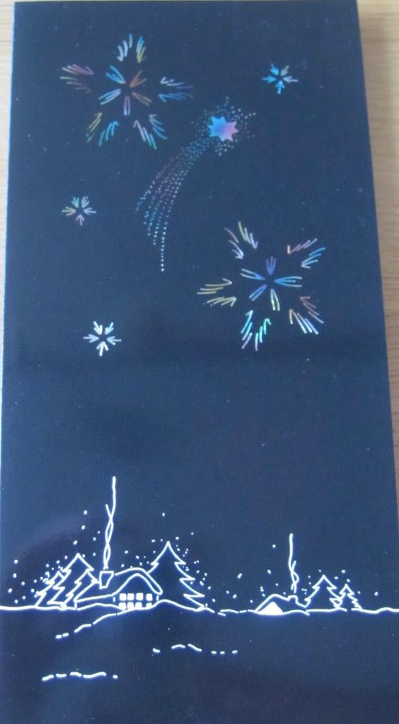 partij nieuwe dubbele kerstkaarten - vuurwerk op zwart, Ophalen of Verzenden, Nieuw