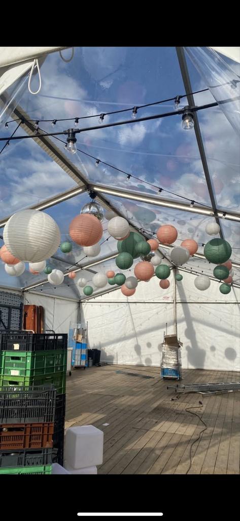 Lampionnen in perzik, saliegroen en ivoor, Ophalen, Gebruikt, Versiering, Geboorte of Huwelijk