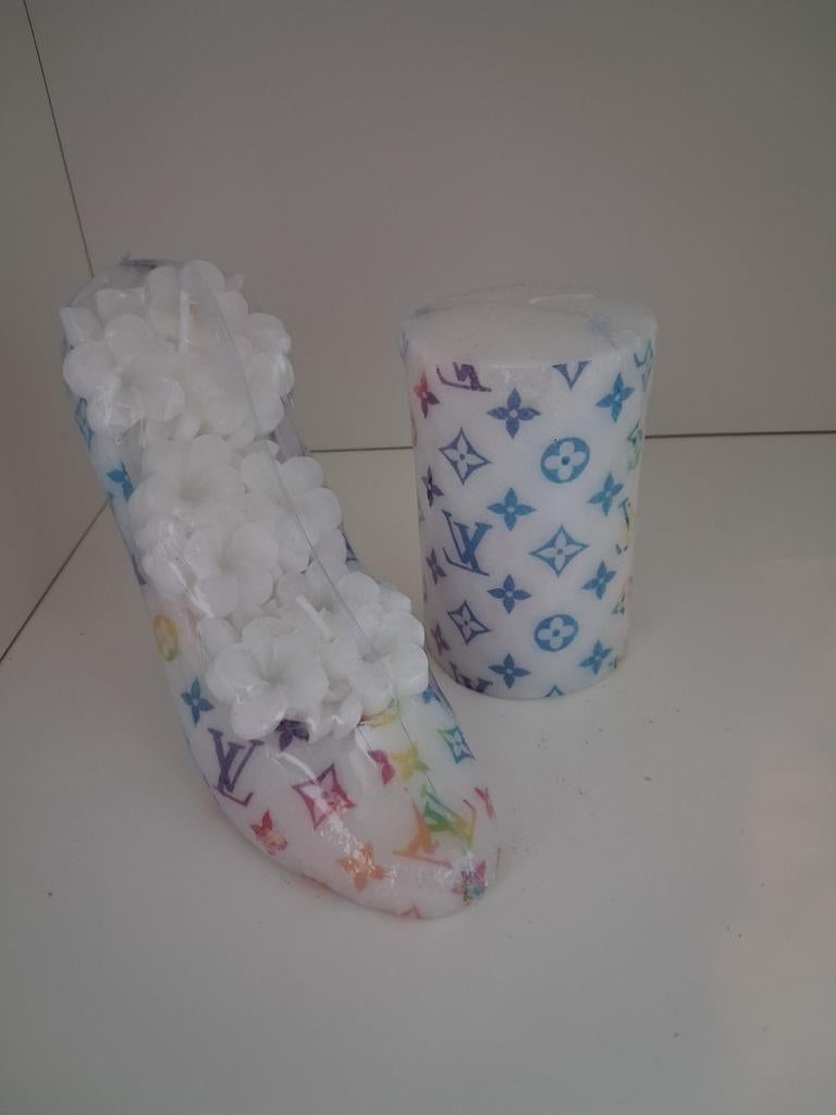 Handgemaakte Kaarsen Set (2) met LV Print, Overige materialen, Overige kleuren, Nieuw, Ophalen of Verzenden