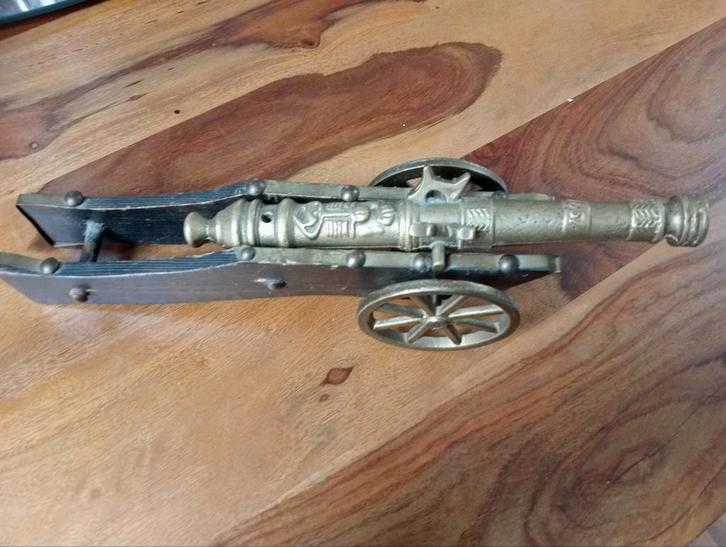 Decoratief kanon van messing en hout, Antiek en Kunst, Antiek | Overige Antiek, Ophalen of Verzenden