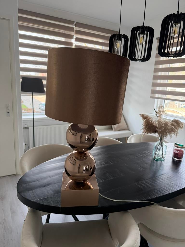 Moderne tafellamp / design lamp – bruin & goud /rose achtig, Ophalen of Verzenden, Zo goed als nieuw, Metaal, Minder dan 50 cm