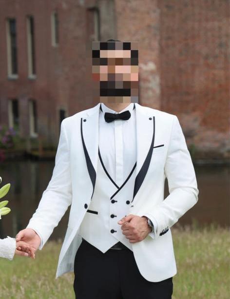 3-delig Heren Trouwpak, Ophalen, Zo goed als nieuw, Wit, Ivoor of Crème, Trouwpak
