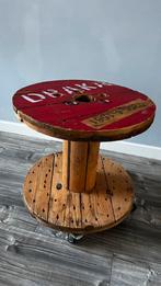 Bijzet tafel industrieel / katrol tafel / sidetable, Ophalen, 50 tot 100 cm, Rond, Zo goed als nieuw