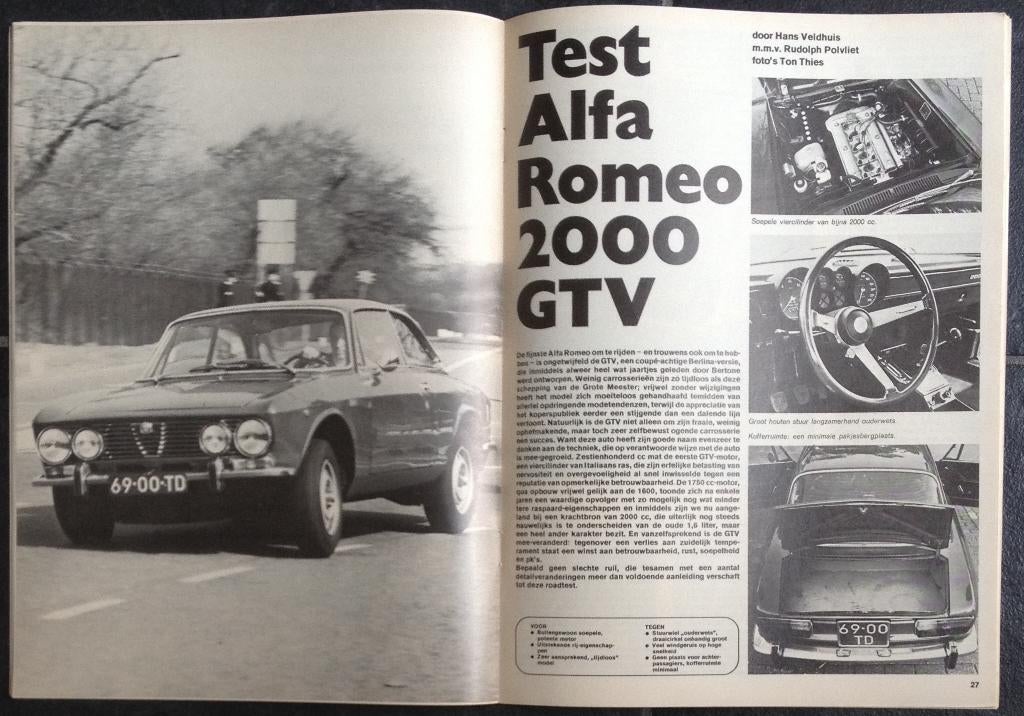 Alfa Romeo 2000 GTV test in Autovisie 1972, Boeken, Auto's | Folders en Tijdschriften, Gelezen, Alfa Romeo, Ophalen of Verzenden