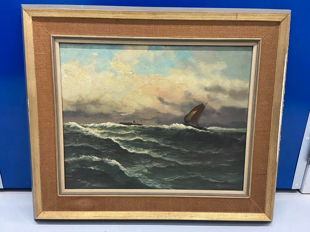 Mooi olieschilderij marineschilderij, Antiek en Kunst, Kunst | Schilderijen | Klassiek, Ophalen of Verzenden