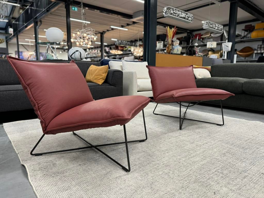 2 Nieuw Jess Design Earl Fauteuils rood leer Stoel, Huis en Inrichting, Fauteuils, Nieuw, Ophalen of Verzenden, Jess, Leer